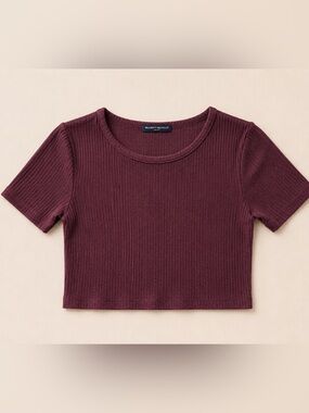 Brandy Melville Wine Color Ribbed Short Sleeve Crop Top - Burgundy - Fall - Boxy